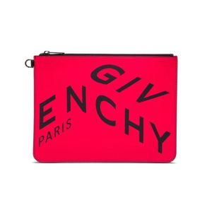 Givenchy Men's Leather Refracted Logo Pouch Handbag Red